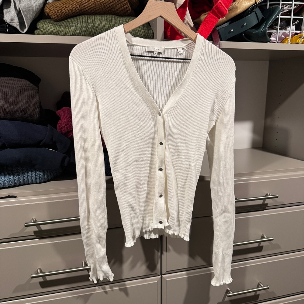 Vince White Ribbed Button-Up Top